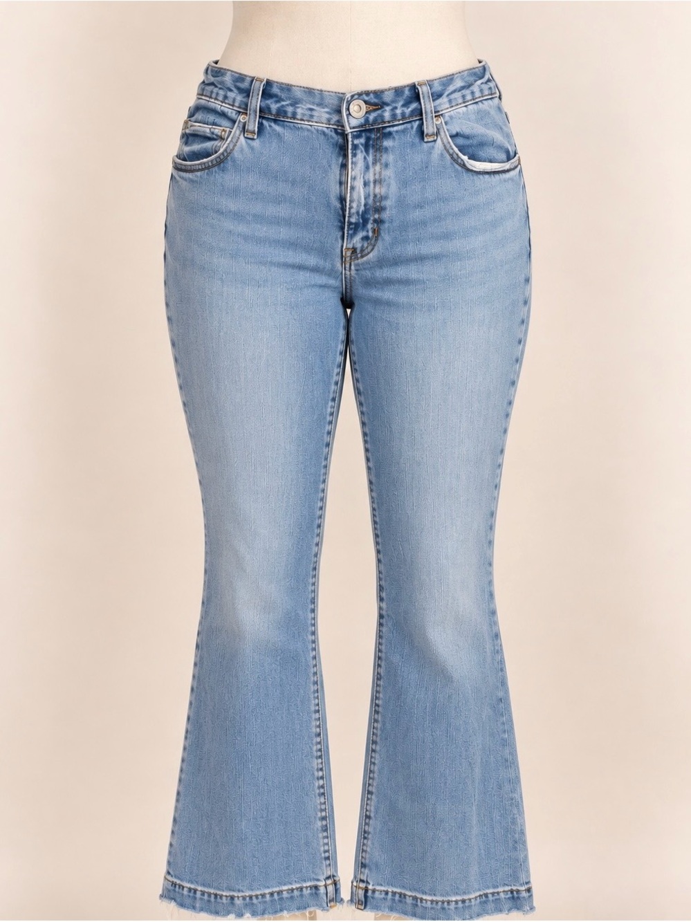 Gap 1969 Long and Lean Jeans 16 Light Wash Bootcut Flare Raw Hem 99% Cotton